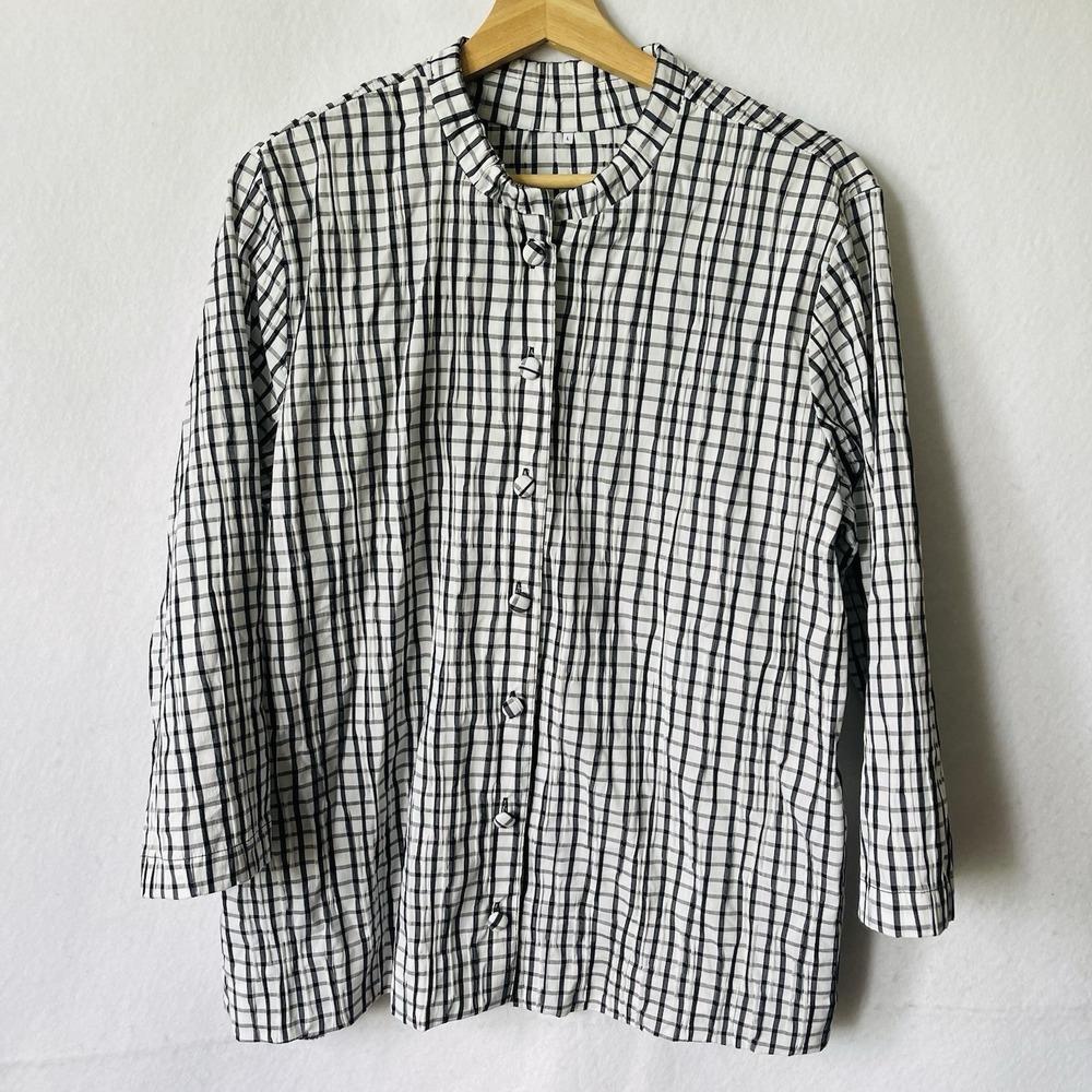 Women's Blouse,Size Large,Plaid White & Black W Pockets,Button Up,no Tags,EUC